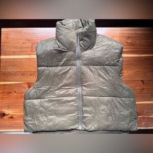Women Winter Crop Puffer Vest Jacket Sleeveless Padded  Army Green Large